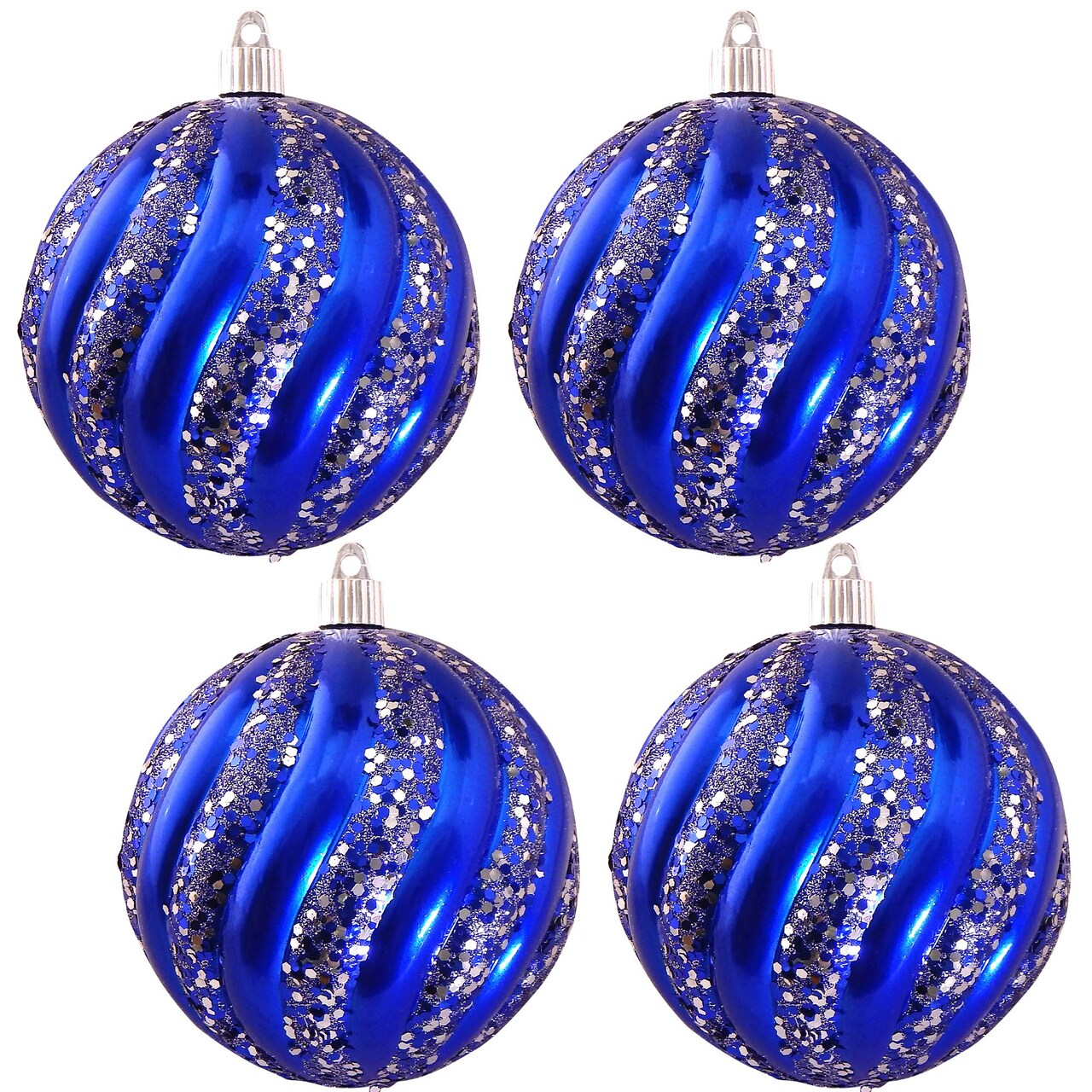 Christmas by Krebs 4ct Azure Blue and Silver Swirled Shatterproof Christmas Ball Ornament 4.75" (120mm)